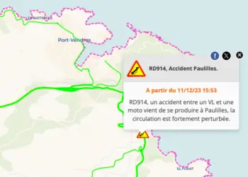 Accident sur la RD914 à Paulilles impliquant une moto et un véhicule léger