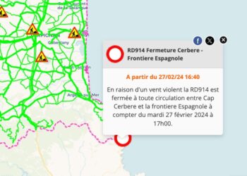 Vents violents : fermeture de la RD914 entre Cerbère et Portbou